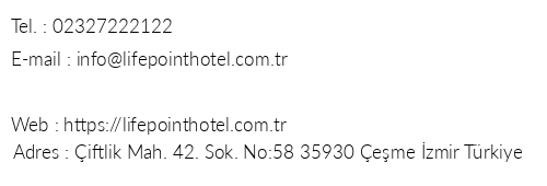 Life Point Butik Hotel telefon numaralar, faks, e-mail, posta adresi ve iletiim bilgileri